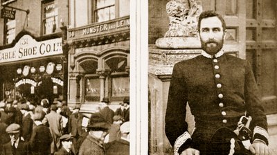 Saqueado por una turba de Dublín: una zapatería en Sackville Street, y el instigador de la rebelión irlandesa con ayuda alemana: Sir Roger Casement, de The Illustrated War News de Irish Photographer